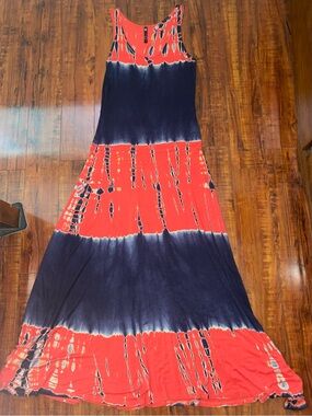 Vision Tie-Dye Maxi Dress sleeveless scoop neckline stretchy tall Large